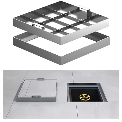 Wzmazingly Unsichtbarer Schachtdeckel Und Rahmen Aus Edelstahl 304, Quadratisch Eingelassen Klärgrubendeckel Mit Verstecktem Griff Für Gehweg, Einfahrt(50x50cm) von Wzmazingly