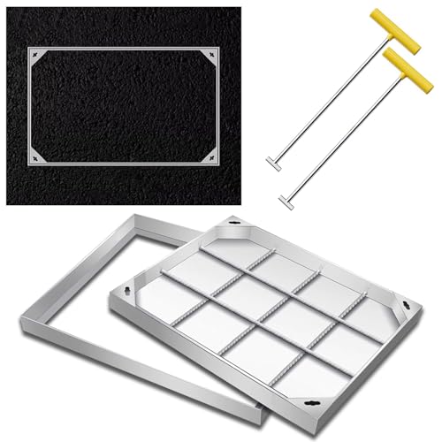 Wzmazingly Versenkte Schachtdeckel Und Rahmen, Rechteck Verstärkt Revisionsschachtabdeckung Aus Edelstahl Mit Hebehaken Für Klärgrubendeckel, Kanalisation(50x65cm) von Wzmazingly