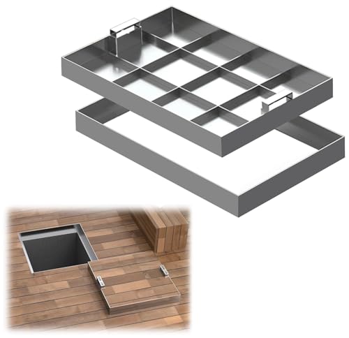Wzmazingly Versenkter Schachtdeckel Und Rahmen Mit Versenkbarem Griff, Rechteckig Abwasserbeckenabdeckung Aus Edelstahl Für Einfahrten, Terrassen, Gehwege(60x90cm) von Wzmazingly