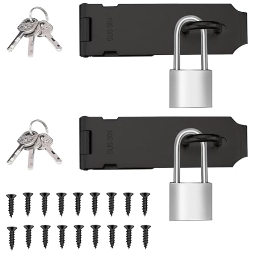 Wzxksoac 5 - -Hasp -Verriegelungsschlösser 2 Sätze, Edelstahl -Vorhängeschloss mit 1,5 "Langer Häppchen, Türschlossriegel Schwarz von Wzxksoac