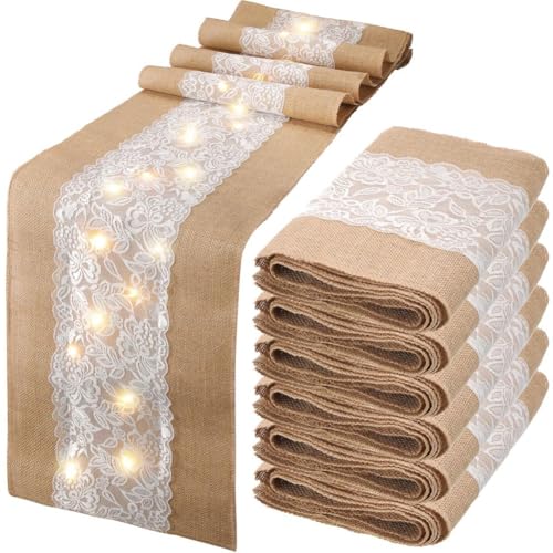 Wzxksoac 6er-Pack Tischläufer Aus Sackleinen mit LED-Lichtern, Spitze, Rustikal, Natürlich, Boho-Läufer für Bauernhaus-Hochzeitsdekoration, 30,5 X 274,3 cm Wzxksoac 6er-Pack Tischläufer Aus Sackleinen mit LED-Lichtern, Spitze, Rustikal, Natürlich, Boho-Läufer für Bauernhaus-Hochzeitsdekoration, 30,5 X 274,3 cm von Wzxksoac