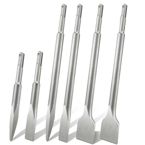 Wzxksoac SDS Plus Meißelset (6-Teilig), Fliesenmeißel Bohrhammer Meißel für Mauerwerk, für Beton, Fliesen, Fliesenkleber von Wzxksoac