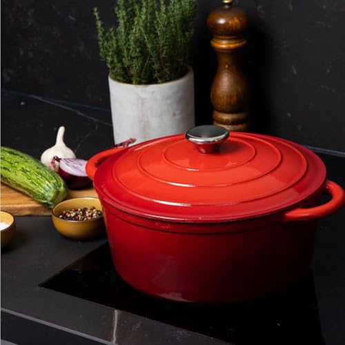 Gusseisen Topf 26 cm 4,7 L emailliert - Schmortopf mit Deckel Induktion - Gusseisen Bräter Topf Brot backen - Cocotte emaille - Bratentopf - Brotbacktopf Gusseisen Topf 26 cm 4,7 L emailliert - Schmortopf mit Deckel Induktion - Gusseisen Bräter Topf Brot backen - Cocotte emaille - Bratentopf - Brotbacktopf von Wzyfv