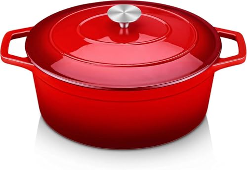 Gusseisen Topf Brot Backen, Bräter Oval mit Deckel, 6L Ø 30cm Emaille Topf Induktion Schmortopf, Antihaft Kasserolle, Gussbräter für Alle Herdarten und Induktion Geeignet, Cocotte Oval, Rot Gusseisen Topf Brot Backen, Bräter Oval mit Deckel, 6L Ø 30cm Emaille Topf Induktion Schmortopf, Antihaft Kasserolle, Gussbräter für Alle Herdarten und Induktion Geeignet, Cocotte Oval, Rot von Wzyfv