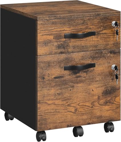 Rollcontainer, abschließbar, Aktenschrank mit 2 Schubladen, 5 Rollen, verstellbare Hängestangen, für Hängeregistratur im A4- und Letter-Format, vintagebraun-tintenschwarz Rollcontainer, abschließbar, Aktenschrank mit 2 Schubladen, 5 Rollen, verstellbare Hängestangen, für Hängeregistratur im A4- und Letter-Format, vintagebraun-tintenschwarz von Wzyfv