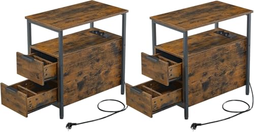 Wzyfv Beistelltisch, 2er Set, Nachttisch mit Steckdosenleiste, 2 Schubladen, Sofatisch, Nachtschrank für Wohnzimmer, Schlafzimmer, vintagebraun-klassikschwarz Wzyfv Beistelltisch, 2er Set, Nachttisch mit Steckdosenleiste, 2 Schubladen, Sofatisch, Nachtschrank für Wohnzimmer, Schlafzimmer, vintagebraun-klassikschwarz von Wzyfv