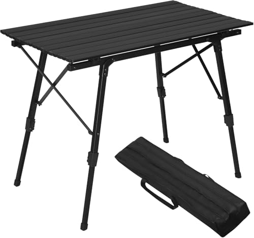Wzyfv Campingtisch Klapptisch aus Alu Gartentisch Balkontisch Reisetisch zusammenklappbar, mit Packtasche, Höhenverstellbar, 90x52X(45-69) cm, Schwarz von Wzyfv