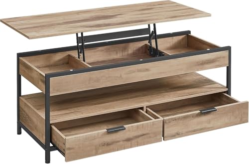 Wzyfv Couchtisch, höhenverstellbarer Wohnzimmertisch, Kaffeetisch, mit Schubladen, offenes Fach, 50 x 120 cm, Kamelbraun-tintenschwarz Wzyfv Couchtisch, höhenverstellbarer Wohnzimmertisch, Kaffeetisch, mit Schubladen, offenes Fach, 50 x 120 cm, Kamelbraun-tintenschwarz von Wzyfv