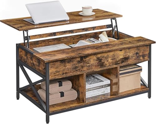 Wzyfv Couchtisch, höhenverstellbarer Wohnzimmertisch, Kaffeetisch, offener und versteckter Stauraum, X-Streben, 60 x 100 x (48-62) cm, vintagebraun-schwarz von Wzyfv