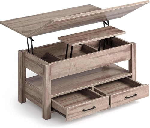 Wzyfv Couchtisch Höhenverstellbar, Wohnzimmertisch mit Schublade & verstecktem Fach, Kaffeetisch umwandelbar in Esstisch, 100 x 50 cm Sofatisch aus Holz von Wzyfv