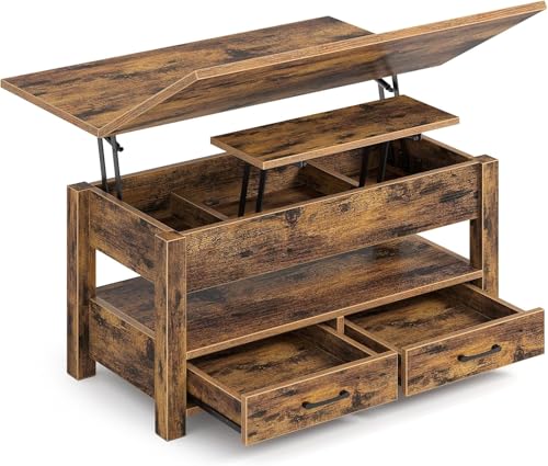 Wzyfv Couchtisch Höhenverstellbar, Wohnzimmertisch mit Schublade & verstecktem Fach, Kaffeetisch umwandelbar in Esstisch, 100 x 50 cm Sofatisch aus Holz von Wzyfv