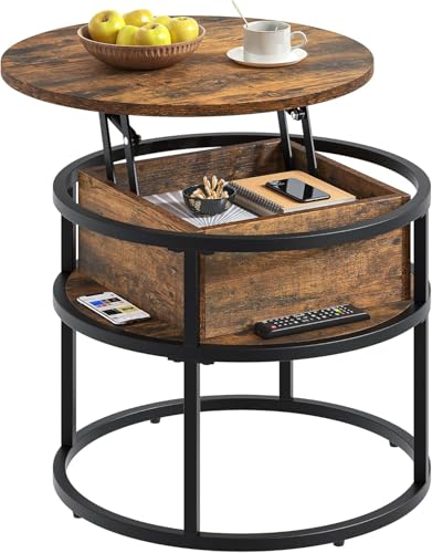 Wzyfv Couchtisch Rund mit Hebeplatte, Wohnzimmertisch Höhenverstellbar mit Stauraum 60x60x47cm, Couch Tisch Wohnzimmer für Home Office von Wzyfv