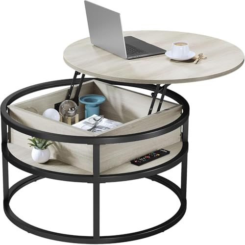 Wzyfv Couchtisch Rund mit Hebeplatte, Wohnzimmertisch mit verstecktem Ablagefach, Beistelltisch Rund mit Stauraum für Home Office, Runder Mitteltische Wohnzimmer Wzyfv Couchtisch Rund mit Hebeplatte, Wohnzimmertisch mit verstecktem Ablagefach, Beistelltisch Rund mit Stauraum für Home Office, Runder Mitteltische Wohnzimmer von Wzyfv