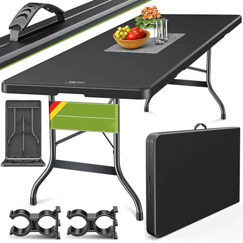 Wzyfv Gartentisch 180x75cm klappbar Kunststoff | Buffettisch mit Tragegriff | Klapptisch für Garten Terrasse und Balkon | Campingtisch 8 Personen Schwarz von Wzyfv