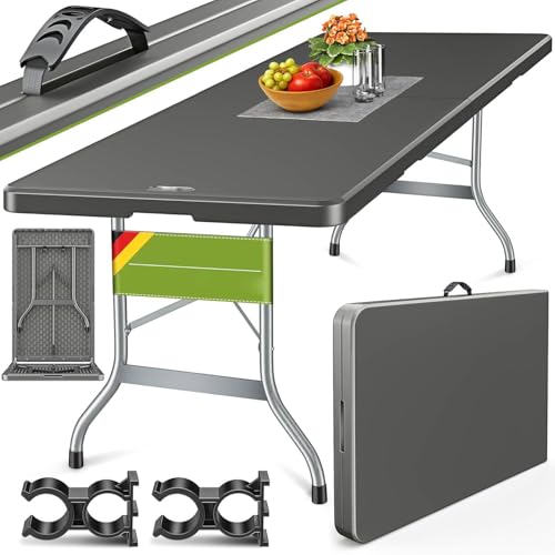 Wzyfv Gartentisch 220x70cm klappbar Kunststoff | Buffettisch mit Tragegriff | Klapptisch für Garten Terrasse und Balkon | Campingtisch 10 Personen Anthrazit von Wzyfv