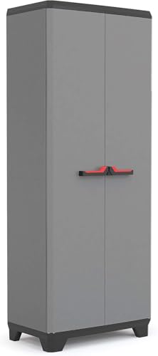 Wzyfv Kunststoffschrank, hoch, BxTxH: 68x39x173cm, grau/schwarz/rot, inkl. 3 höhenverstellbaren Einlegeböden (max. Tragkraft je 15kg) von Wzyfv