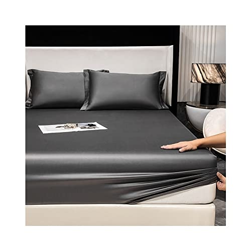 Satin Spannbettlaken Spannbetttuch 120x200cm Small Double Fitted Sheet Bettlaken 100% Coton à Fibres Longues Fadendichte 500 Superweiches für bis 30cm Matraze (Color : Graey, Size : 120x200+30cm) von Wzywai