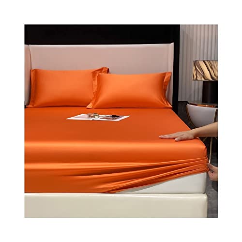 Satin Spannbettlaken Spannbetttuch 120x200cm Small Double Fitted Sheet Bettlaken 100% Coton à Fibres Longues Fadendichte 500 Superweiches für bis 30cm Matraze (Color : Orange, Size : 120x200+30cm) von Wzywai