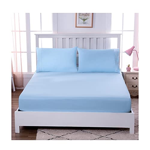 Wzywai Spannbettlaken 200x200cm King Fitted Sheet Polyester Baumwolle Superweiches Bettlaken for Matratze Boxspringbett oder Topper in vielen Größen und Farben (Color : Blue, Size : 200x200+30cm) von Wzywai