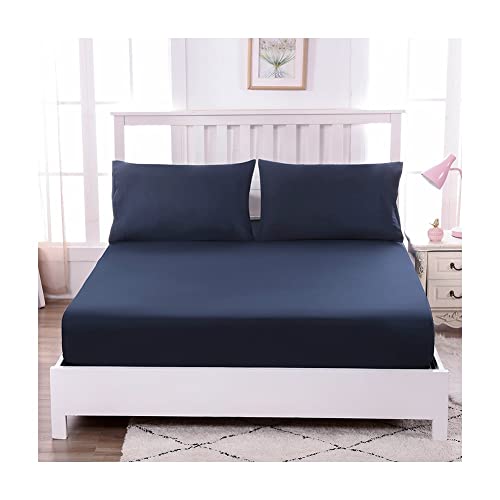 Spannbettlaken 200x200cm King Fitted Sheet Polyester Baumwolle Superweiches Bettlaken for Matratze Boxspringbett oder Topper in vielen Größen und Farben (Color : Dark Blue, Size : 200x200+30cm) von Wzywai