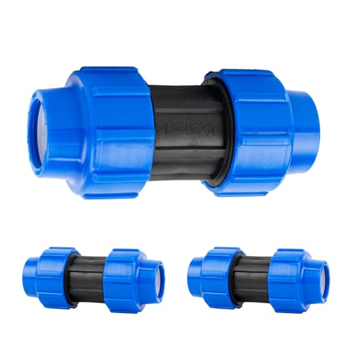 Wzzy Gurden PE Kupplung MDPE Verschraubung: Verbindungsstück für Rohrverlängerung des Verlegerohrs, 32 mm, Quick&Easy Verbindungstechnik, werkzeuglos (3 Stück) von Wzzy Gurden