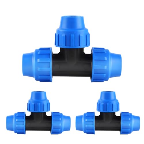 Wzzy Gurden T-Stück PE Rohr Fitting 32mm x32mm x 32 mm Verschraubung PN16 DVGW Trinkwasser Zertifiziert - 3er-Pack, t stück für wasserleitung für PE80 PE100 Rohre, für Wasserversorgung von Wzzy Gurden