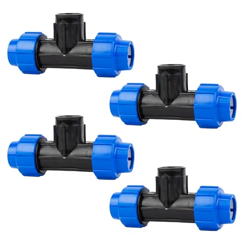 Wzzy Gurden T-Stück PE Rohr Fitting für Gewinde: Verbindungsstück für Entwässerungsventil, 25 mm x 3/4 Zoll- Innengewinde, Quick&Easy Verbindungstechnik, selbstdichtende Gewindeverbindung(4 Stück) von Wzzy Gurden