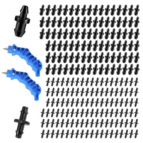 Wzzy Gurden 200 STK Tropfbewässerungsanschlüsse mit Widerhaken 4/7mm Mikrobewässerung Schlauchverbinder PP Berieselungs Rohrverbinder Bewässerung für Tropfschlauch Erweiterungsstück von Wzzy Gurden