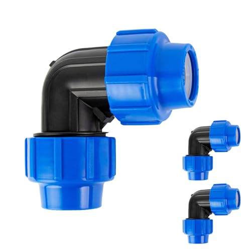 Wzzy Gurden 32mm PE Rohr Verschraubung Winkel 90 Grad PN16 DVGW Trinkwasser Zertifiziert – 32 mm Klemmverbinder für Innen- und Außeninstallationen – PP Kupplung für PE80 PE100 Rohren - 3er-Pack von Wzzy Gurden