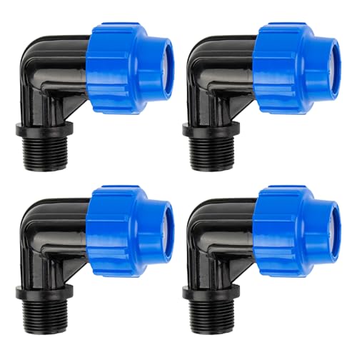 Wzzy Gurden PE Winkel 90 Grad mit Außengewinde : Verbindungsstück für Anschluss am Rohrende, 25 mm x 3/4Zoll, Quick&Easy Verbindungstechnik, selbstdichtende Gewindeverbindung(4 Stück) von Wzzy Gurden