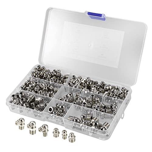 X AUTOHAUX 150 Stück Schmiernippel Sortiment Kit Schmiernippel M6 M8 M10 Kegelschmiernippel 180° Gerade abgewinkelt 45°90°Kegelnippel für Schmierpressen von X AUTOHAUX