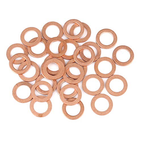 X AUTOHAUX 30Stk. Kupfer Unterlegscheibe Flachdichtung Ring für Auto 10 x 16 x 1,5 mm von X AUTOHAUX