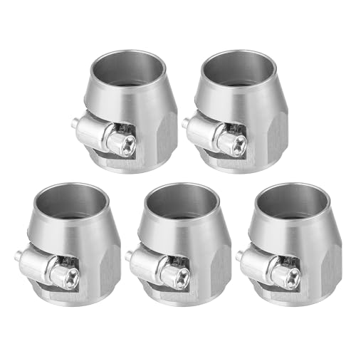 X AUTOHAUX 5 Stück AN8 Sechskant-Auto-Schlauch-Endstück, flexible Gummi-Rohrschelle mit Schraubband-Adapter, passend für Öl, Kraftstoff, Wasserschlauch, Silberton von X AUTOHAUX