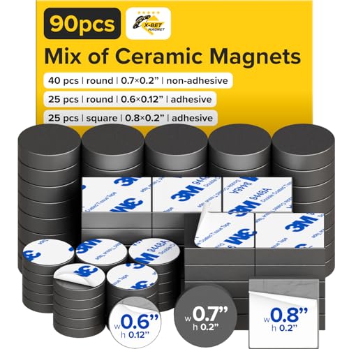 Ferrite Magnet 90 Pack Include 40 of 0.7" x 0.2" Non-Adhesive,25 of 0.8'' x 0.2'' Squares, and 25 of 0.6" x 0.12" Adhesive Ferrite Magnet 90 Pack Include 40 of 0.7" x 0.2" Non-Adhesive,25 of 0.8'' x 0.2'' Squares, and 25 of 0.6" x 0.12" Adhesive von X-BET MAGNET