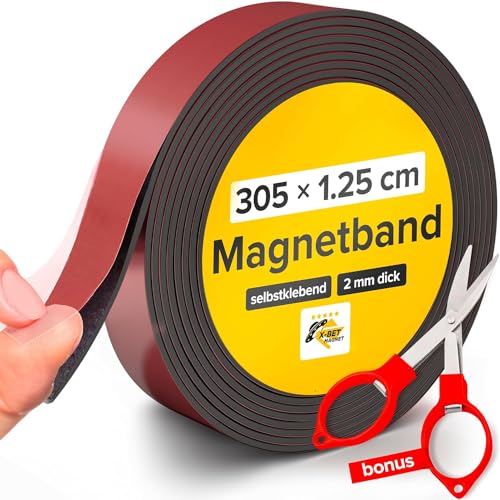 Super klebriges Magnetband (3 m x 1,27 cm) – starker Magnetstreifen mit selbstklebender Rückseite für Heimwerker und Handwerk, einfach zu schneiden und an Kühlschränken, Whiteboards und mehr zu von X-BET MAGNET