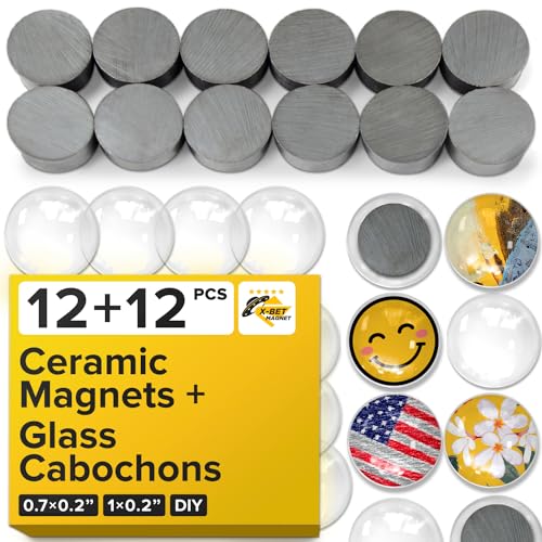 Keramik-Magnete zum Basteln mit Cabochons - Transparente Glaskuppel 1" (25mm) und Ferritmagneten .709" (18mm) runde Scheibe - kleine Kühlschrankmagnete und klare Cabochon-Fliesen für Kühlschrank von X-BET MAGNET