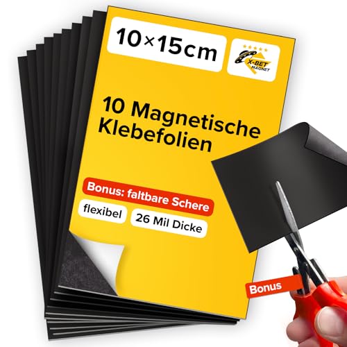 Magnetfolie - 10x15 cm - Magnetfolie Selbstklebend Stark - Magnetplatte - Selbstklebende Magnetplättchen - Kühlschrankmagnete - Magnetpapier - Selbstklebende Magnete zum Basteln, für Fotos - 10 Stück von X-BET MAGNET