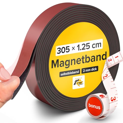 Super klebriges Magnetband (3 m x 1,27 cm) – starker Magnetstreifen mit selbstklebender Rückseite für Heimwerker und Handwerk, einfach zu schneiden und an Kühlschränken, Whiteboards und mehr zu von X-BET MAGNET