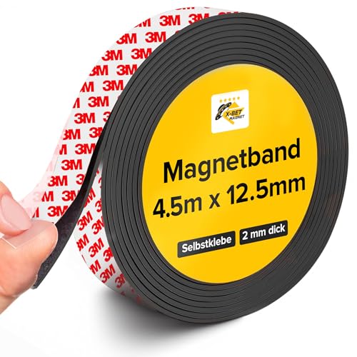 Flexibles Magnetband – 1,27 cm x 4,5 m x Magnetdicke 2 mm, Klebestreifen mit starker Selbstklebung – Ideale Magnetrolle für alle Projekte – Klebemagnete für den Kühlschrank (Rot) von X-BET MAGNET