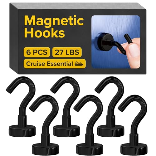 X-Bet Magnetic Hooks - Heavy Duty Neodymium Magnetic Hooks for Cruise Cabins (6 Stück Schwarz, 12.2 Kg) von X-BET MAGNET