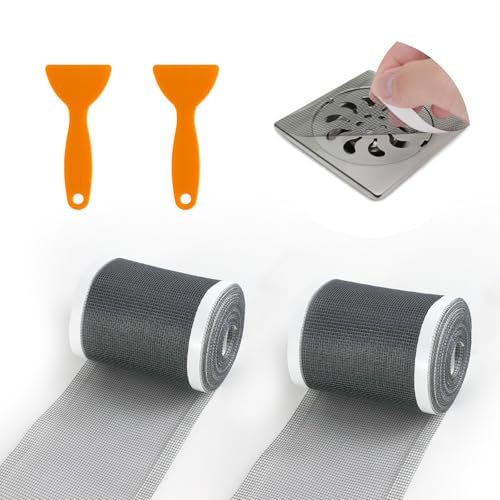 2 Stück Haarsieb Dusche Duschrinne, Einweg Haarfänger Abflusssieb Dusche, 2 Größen Duschabfluss Mesh Aufkleber mit Plastikspatel, Sieb Abfluss Haare for Badewanne, Bad, Küche (7cmx10m+10cmx10m) von X-BLTU