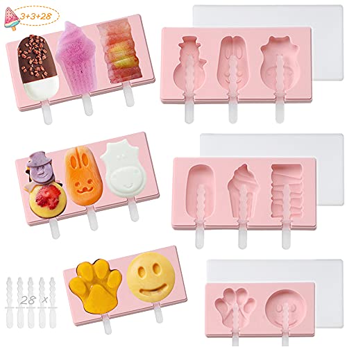 X-BLTU 3 Eisformen Popsicle Formen Set,Popsicle Formen Set,EIS am Stiel Bereiter-mit 28Plastikstangen&Anti-Überlauf Abdeckung,Stieleisformer LGFB Geprüft und BPA Frei für Kinder, Baby, Erwachsene von X-BLTU