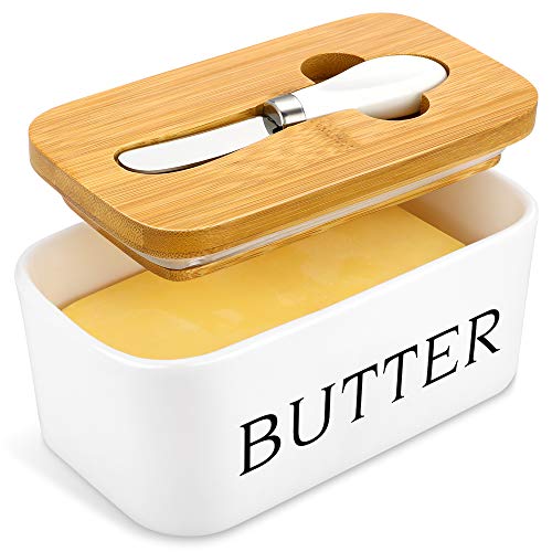 X-Chef Butterdose mit Deckel, Keramik-Butterbehälter mit Buttermesser, großer Butterbehälter für Kühlschrank, Arbeitsplatte, für 2 Standard-Butterstäbchen, 500 ml, Weiß X-Chef Butterdose mit Deckel, Keramik-Butterbehälter mit Buttermesser, großer Butterbehälter für Kühlschrank, Arbeitsplatte, für 2 Standard-Butterstäbchen, 500 ml, Weiß von X-Chef