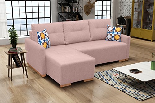 Multifunktionales Schlafsofa Mit Bettkasten, Großer Liegefläche Und Abnehmbarem Bezug – Modernes Ecksofa Mit Wellenfedern Und Schlaffunktion Für Gäste | Linke Layout 228x151x93 cm PULVERPINKEL von X-Group4th