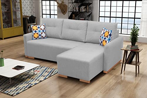 Multifunktionales Schlafsofa Mit Bettkasten, Großer Liegefläche Und Abnehmbarem Bezug – Modernes Ecksofa Mit Wellenfedern Und Schlaffunktion Für Gäste | Rechts-Layout 228x151x93 cm HELLGRAU von X-Group4th