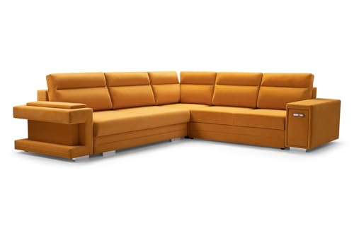 X-Group4th Ecksofa A2 Mit Schlaffunktion Und Bettkasten, Schlafsofa Mit Stauraum, Anpassbare Seiten, Modernes Design Rechte Seite Größe: 305x272x90 cm Farbe: BLAU von X-Group4th