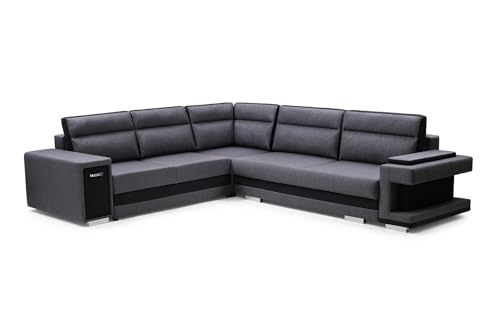X-Group4th Ecksofa A2 Mit Schlaffunktion Und Bettkasten, Schlafsofa Mit Stauraum, Anpassbare Seiten, Modernes Design Rechte Seite Größe: 305x272x90 cm Farbe: DUNKELGRAU von X-Group4th