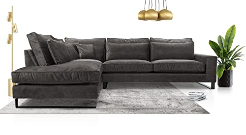 X-Group4th Ecksofa Modernes Freistehend, L-förmiges mit mit Wasserabweisendem Torre-Bezug, Abnehmbaren Kissen und Schwarzen Metallfüßen Linke Seite 314x224x90 cm Graphit von X-Group4th