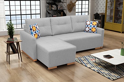 X-Group4th Multifunktionales Schlafsofa Mit Bettkasten, Großer Liegefläche Und Abnehmbarem Bezug – Modernes Ecksofa Mit Wellenfedern Und Schlaffunktion Für Gäste | Linke Layout 228x151x93 cm HELLGRAU von X-Group4th