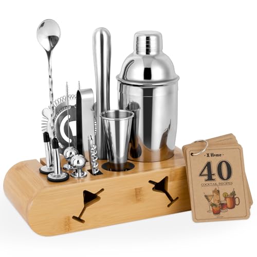 X Home Barkeeper-Set mit Ständer, Cocktail-Shaker-Set für Enthusiasten und Anfänger, inklusive Martini-Shaker, leicht zu messender Messbecher, Hawthorne-Sieb, Rührlöffel und mehr, Barkeeper-Set von X Home